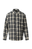 Pocket Plaid  Shirts Men Retro Streetwear Spring Summer Single Breasted Lapel Raw Edge Shirts Men
