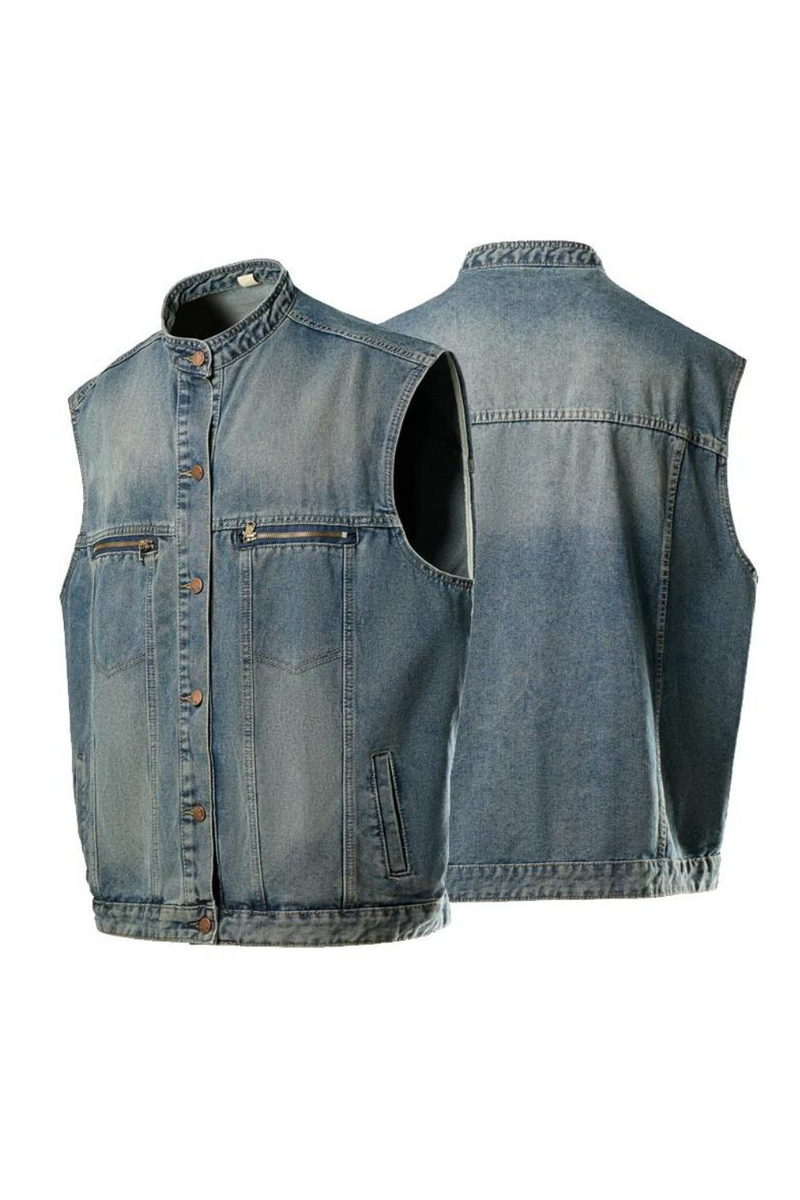 Punk Mens Rock Denim Vest Vintage Washed Blue Waistcoat Jeans Sleeveless Jacket Motorcycle Biker Vests Tops