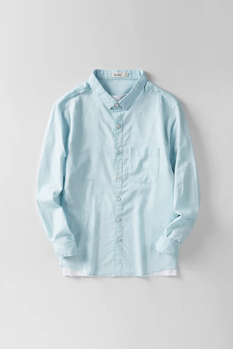 Men Spring Linen Lapel Solid Color Casual Shirt