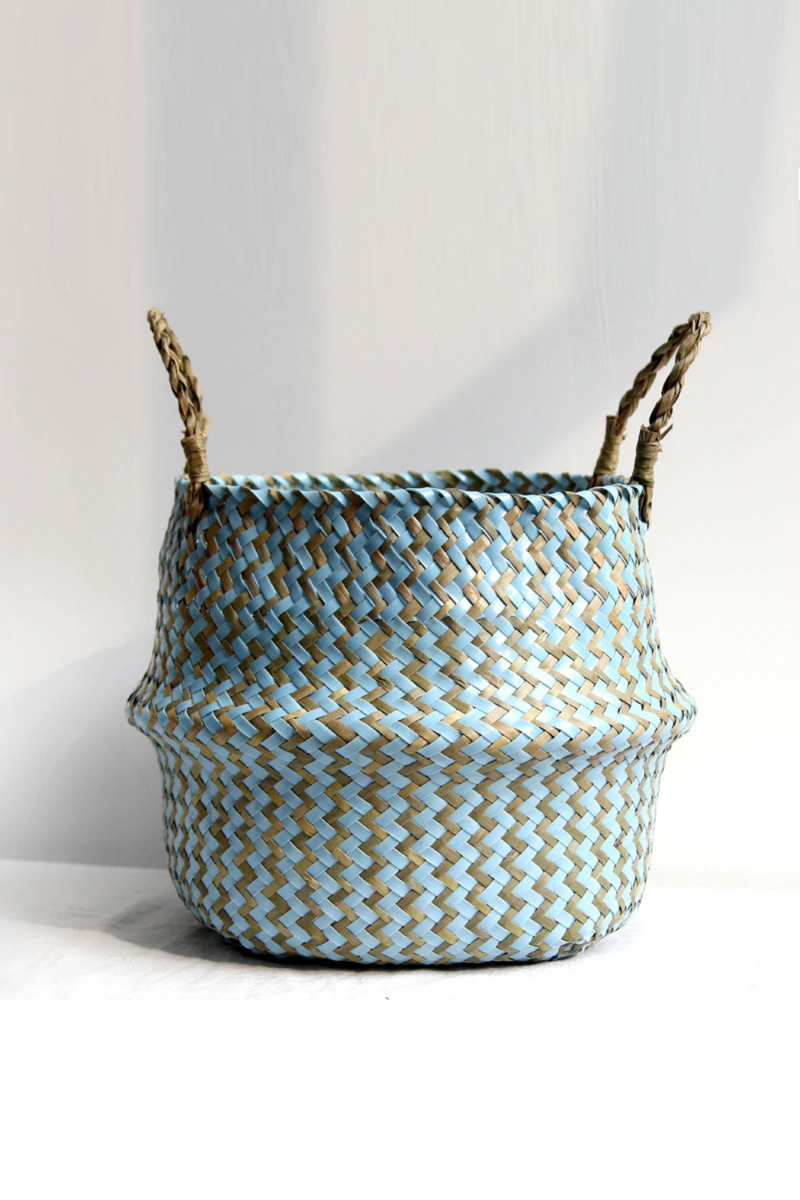 Boho Decor Striped Wicker Storage Baskets Handmade Patchwork Seaweed Flower Belly Garden Flower Pot