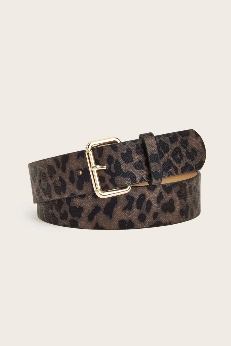 Simple Pin Buckle Leopard Belt Versatile Jeans Dress