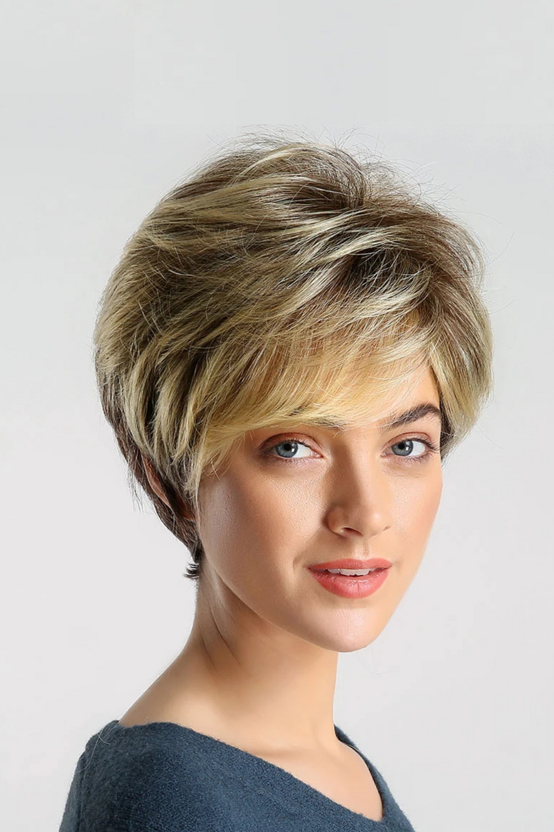 Blonde Short Hair Wigs Fluffy Pixie Cut Synthetic Wig Women Heat Resistant