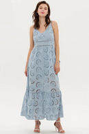 Women Embroidery Hollow Out Summer Strap Cami Maxi Long Dresses Casual Split Streetwear