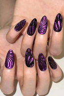 24pcs Black Purple Cat Eye Fake Nails Butterfly Water Drops Press on Nails Cool Punk False Nails