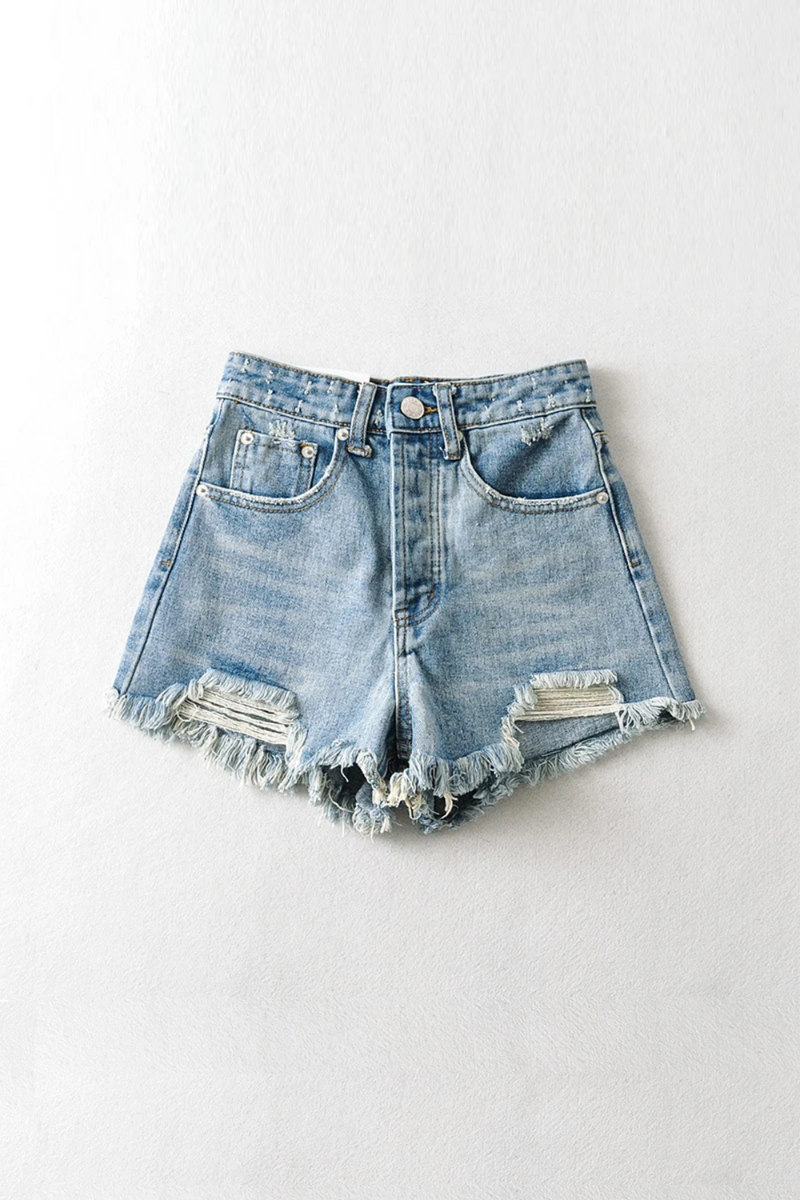 Denim Shorts Women Tassel Raw Edge Distress Jean Shorts Casual High Waist Pocket Shorts