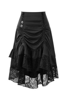 Halloween Half Skirts Gothic High Waist Button Lace Stitching Drawstring Irregular Skirt Medieval