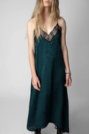 Women's Silk Lace Stitching Sling Midi Dress Ladies Retro Camis Long Robe