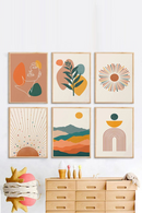 Minimalist Bohemian Poster Orange Palm Leaf Sun Mountain Wall Art