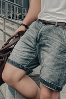 Men Casual Denim Shorts Men Summer Outerwear Slim Fit Washed Retro Quarter Pants