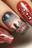 24pcs Romantic Valentine Day Press on Nails Pink Love Couple False Nails Wearable Nails for Women