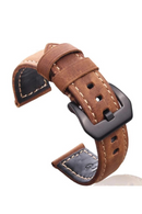 Leather Handmade Watchband Watch Band Strap With Silver Black Stainless Steel Pin Buckle