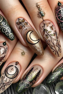 24pcs False Nails Press on Nails Retro Fake Nail Patch Women Lady Wearable Design