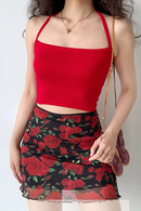 Summer Floral Mesh Mini Skirt Rose Women Wrap Hip A Line Short Skirt Vintage Slim Fit