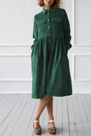 Autumn Corduroy Chic Elegant Shirt Dress For Women Solid Single Breasted Party Dress With Pockets