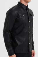 Men's leather shirt Elastic shirt long sleeve