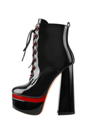 Women Round Toe Platform Lace Up High Heel  Black Ankle Boots For Winter