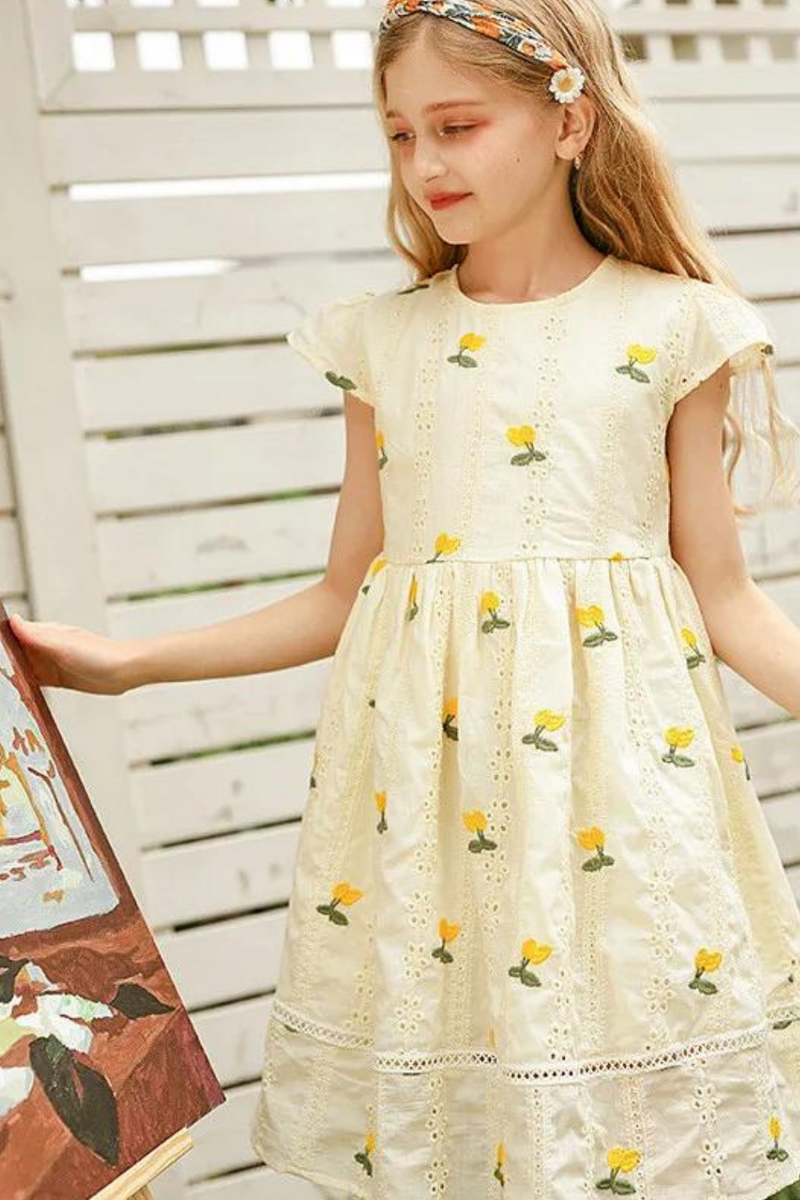 kids girl summer embroidery floral cotton lace flare dress child teen girls fashion princess party dresses