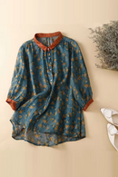 Floral Linen Women Shirts Summer Vintage Elegant Casual Female Outwear Coats Tops