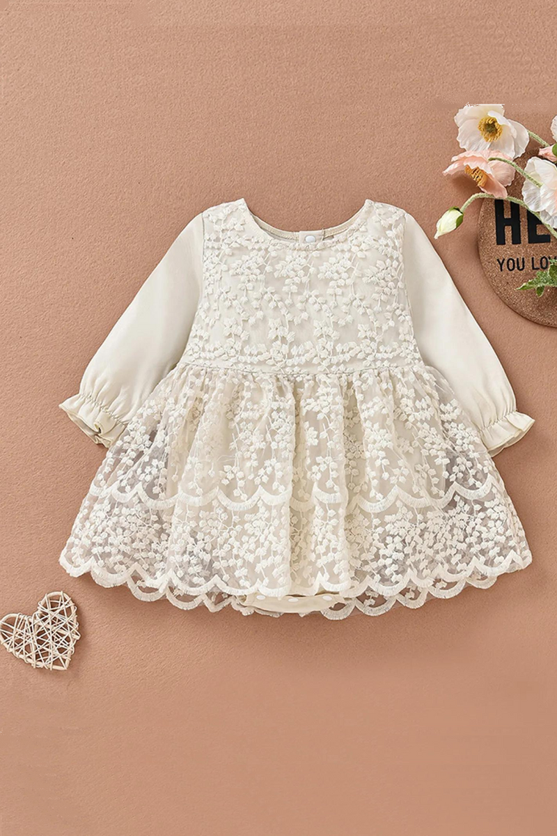 Kid Infant Baby Girl Romper Dress Patchwork High Waist Lace Floral Party Dress