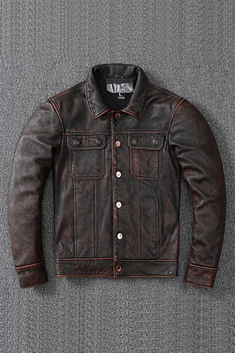 Leather jacket pure had layer leather leather men's stone ground made old American coat