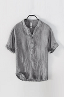 Summer Vintage Pure Linen Short Sleeve T Shirt for Men Thin Solid Slim Men Clothing