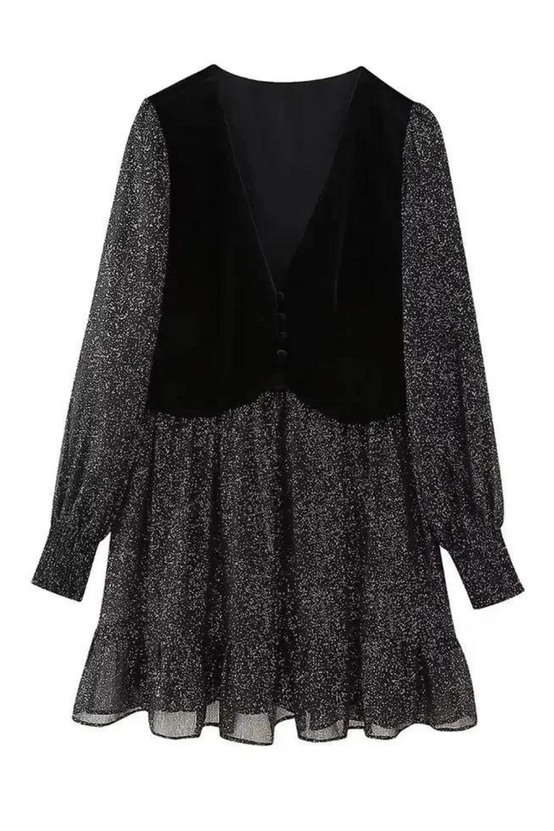 Spring Vest Patchwork Dress For Women Tight Short Dresses Female Buttons Wild Vintage