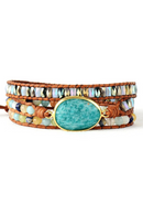 Exclusive Womens Bracelets High End Amazonite Stone Rhinestone Leather Wrap Bracelet Femme Boho Bracelets