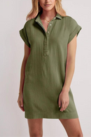 Elegant Dresses For Women Vintage Turn Down Collar Short Sleeve Button Up Streetwear Dresses Robe