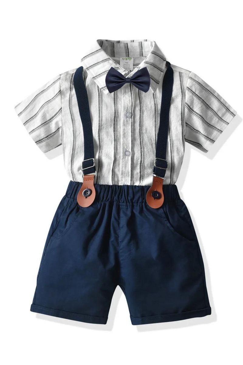 Kids Clothing Striped Shirt Navy Shorts with Bow Children Costume Casual Wear