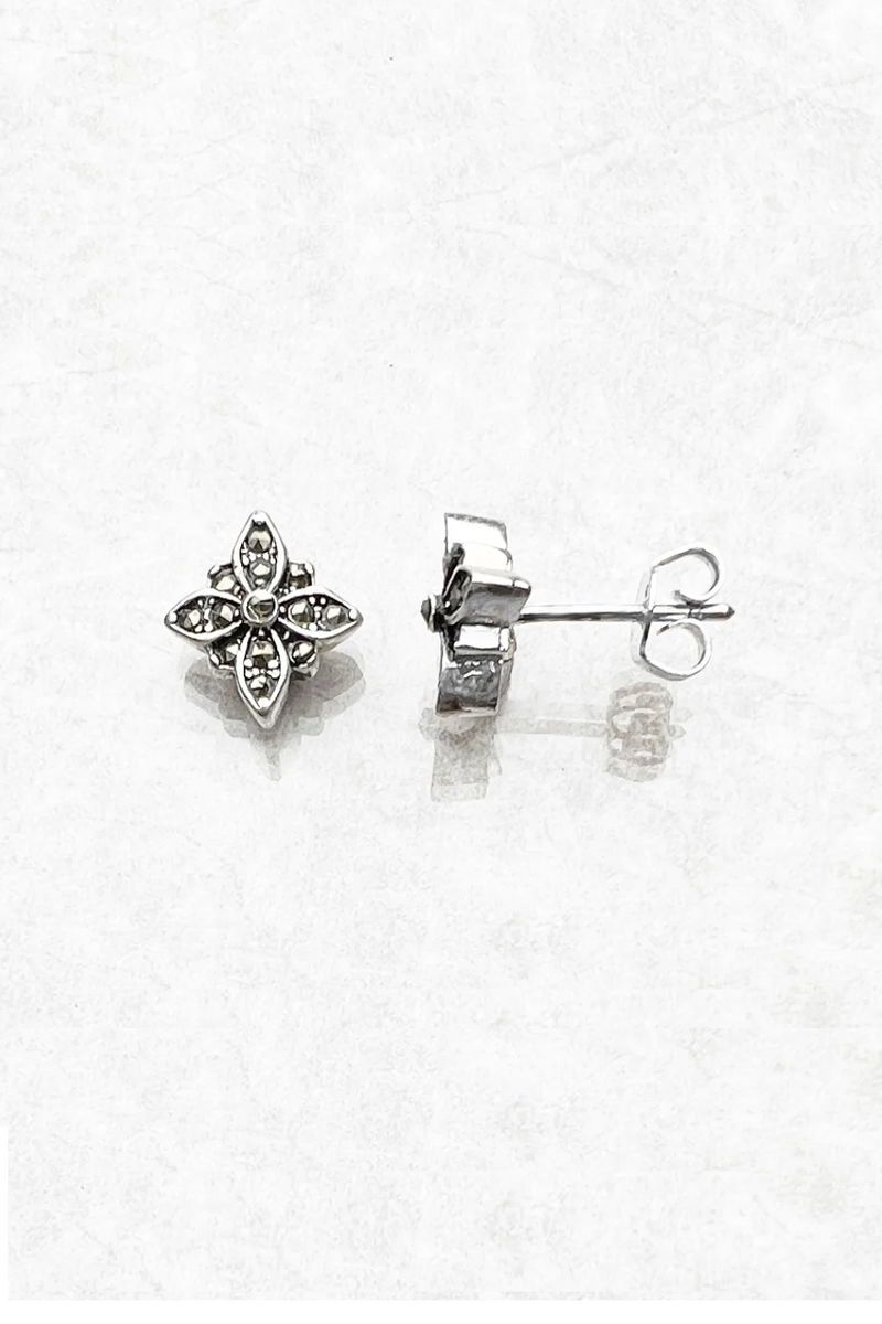 Stud Earrings Marcasite Star Europe Glam Good Jewerly For Women Gift In 925 Sterling Silver