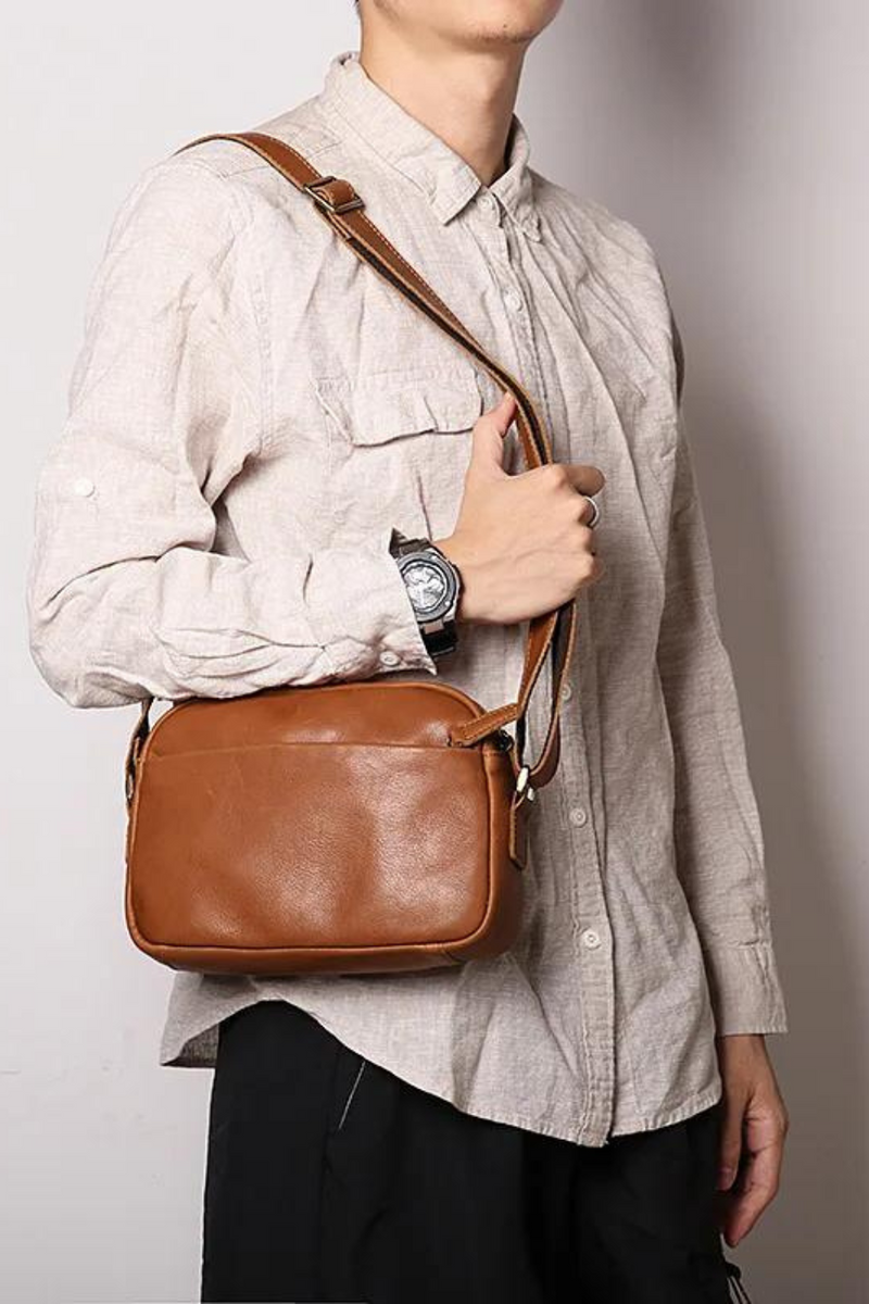 Leather men's bag men's literary small shoulder bag diagonal cross small square bag