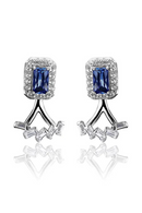 Blue Sapphire Sterling Silver Stud Earring Two Wearring Flexiable Design Octagon Created Sapphire Earring Gift for Personal