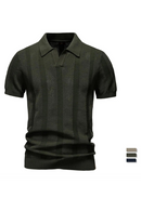 Men Striped Mesh Polo Shirt Breathable Knit Casual Top