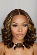 Double Drawn Ombre Highlight Bouncy Wave Wear Human Hair Bob Curly Wigs