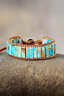 Latest Leather Wrap Bracelets Jaspers Lapis Chain Cuff Bangles Bracelets Bohemian Punk Jewelry