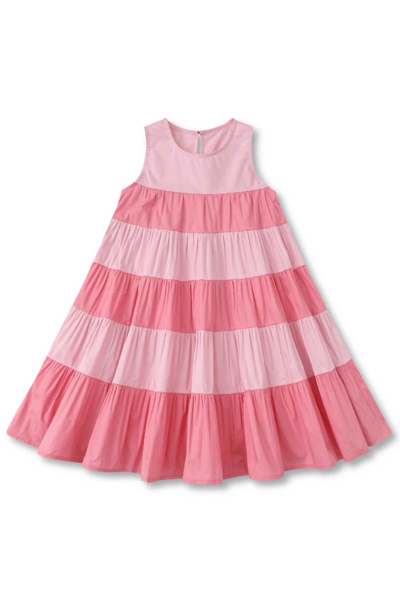 Girls and Toddler Sleeveless Dress Patchwork Striped Elegant Cotton Midi Dresses