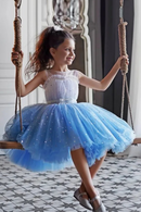 Fairy Girls Dress Summer Sequin Stars Mesh Fashion Little Princess Dress Kids Clothes