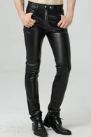 Spring Autumn Men Leather Men Black Hip Hop Motorcycle Thin Fleece Trousers Casual