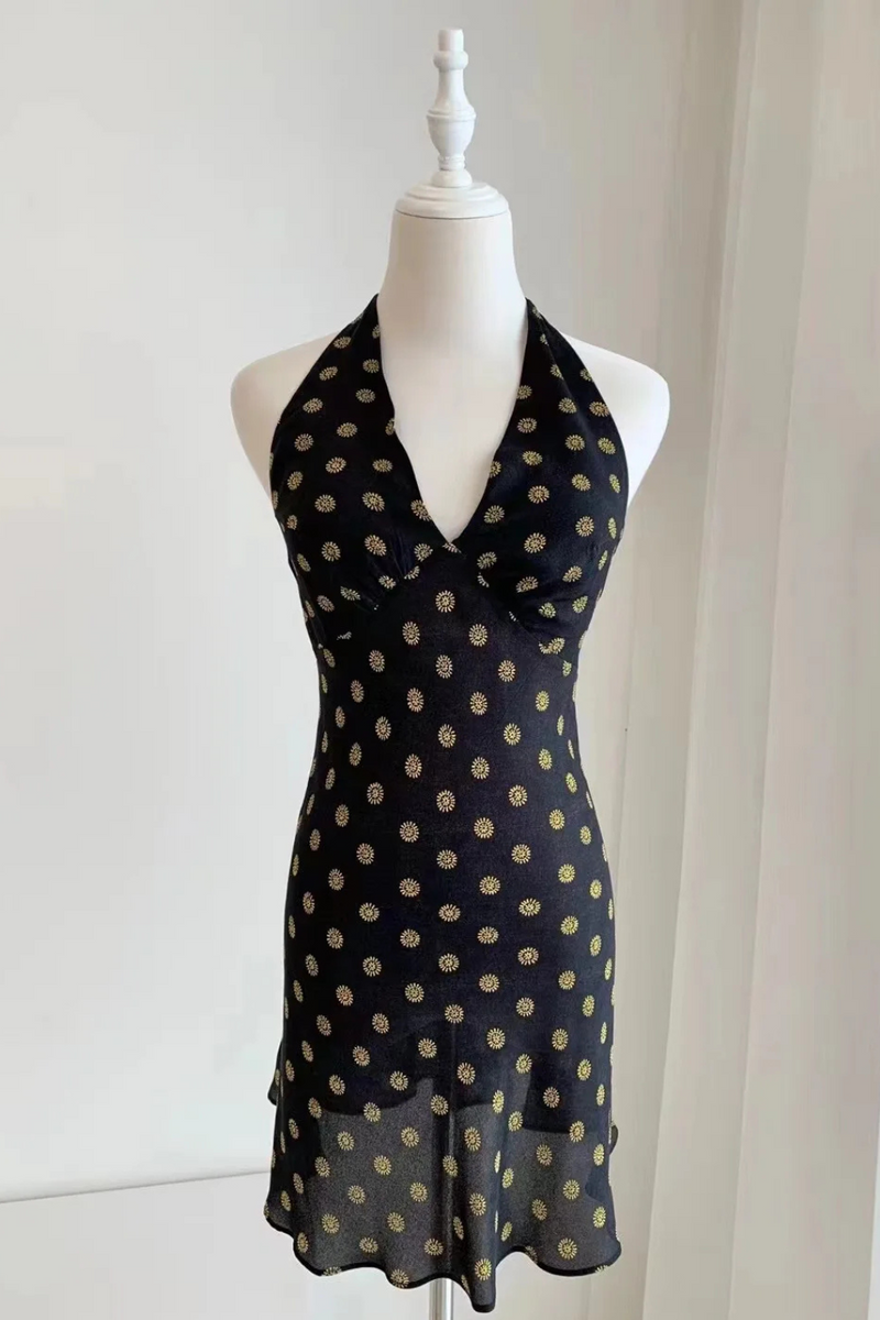 Women Mini Dress Halter V-Neck Sleeveless Backless Strapless dress