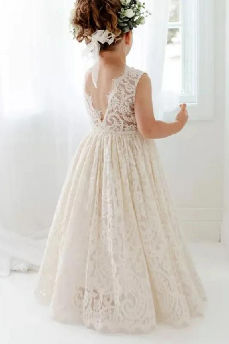 Children's Dress Girls Open Back Lace Skirt Flower Girl Fashionable Wedding Dress Bridesmaid Dress Graduation