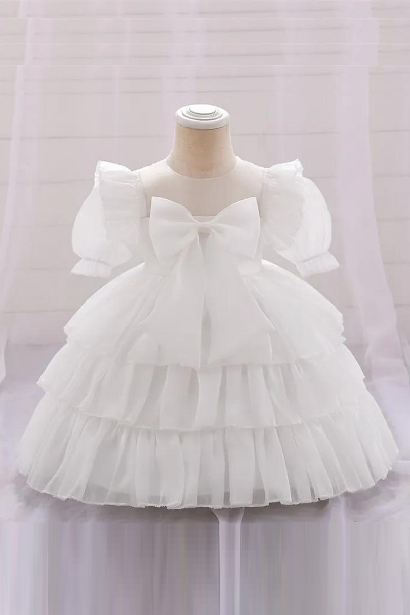 Flower Baby Dress Sweet Puff Sleeve Newborn Infant Baby Girls Dress White Baptism Christening Ball Gown Party Baby Clothes Dress