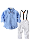 Gentleman Birthday Suit For Toddler Boys Solid Shirt Suspender Bow Kid Fall Spring Formal Anniversary