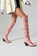 Thigh Boots Women Toe Heels 7cm Embroider Leisure Female