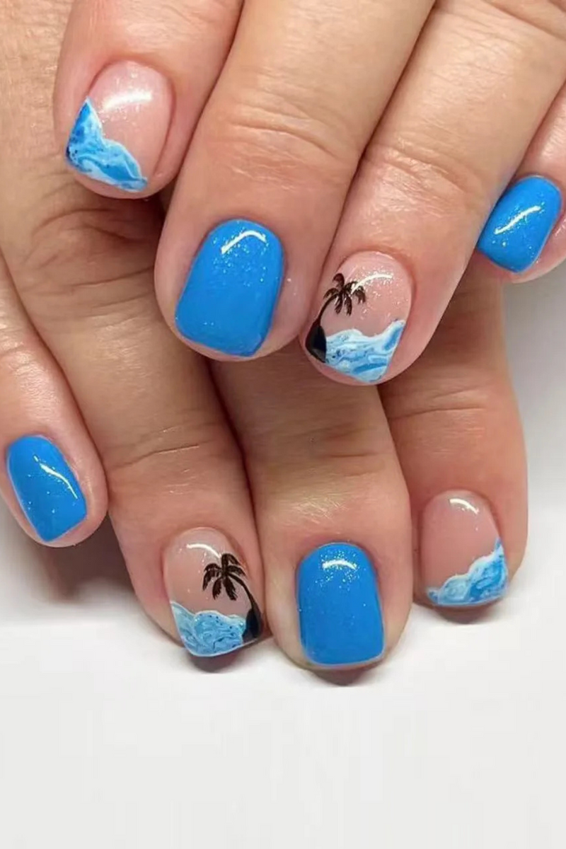 Press on Nails Art Spring Summer Purple Flower False Nail Sets Nails Tips Short Square Manicure