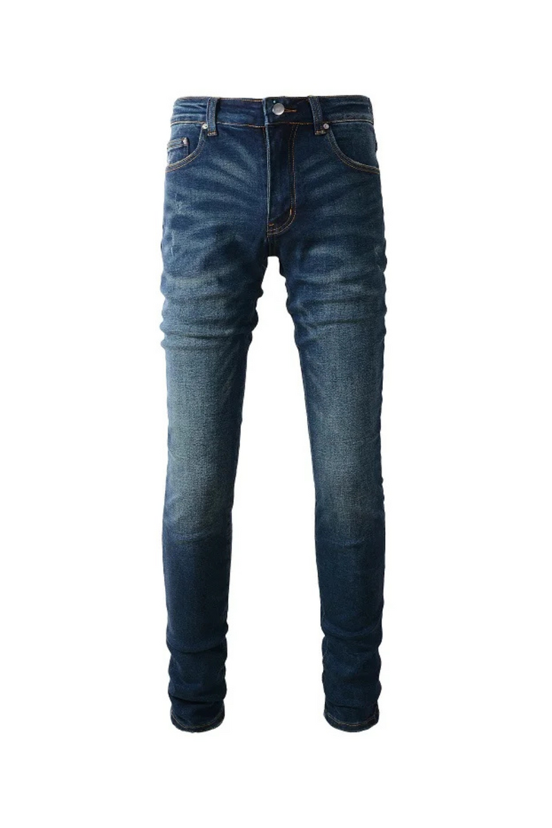 Men Classic Stretch Denim Jeans Tapered Pants Casual Ripped Trousers