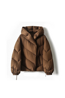 Women Hooded Down Coat Goose Down Fill Solid Quilted Winter Parkas Fall Winter Warm Outwear