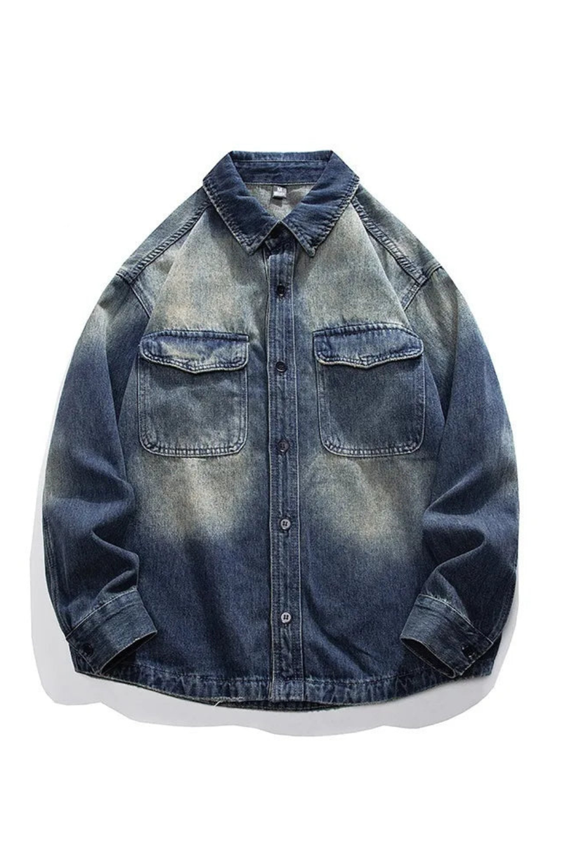 Men Denim Jacket Retro Gradient Washed Coat Street Motorcycle Jackets