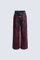 Leather Pants Metal Rivet Patchwork Design Personalized Straight Casual Pant Male