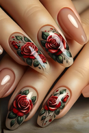 24pcs Glossy Roses Press on Nails Ballerina Acrylic False Nails Valentine Wearable Manicure Nail Tips