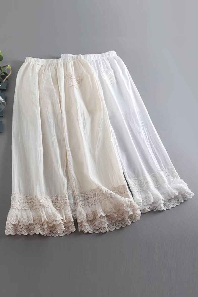 Summer Style Mori Girl Solid Cotton Lace Pants Loose Casual Women Cropped trousers